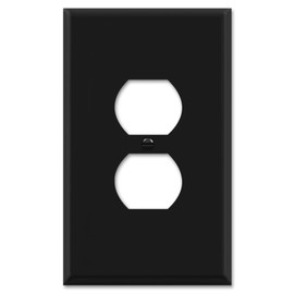 OVERSIZED Metal Outlet Cover, 1 Gang OVERSIZE Electrical Duplex Outlet Cover Plate, Outlet Wall Plate, One Gang Black Wall Plug Cover - Steel Painted Black - UL Listed, 5.5" x 3.5" - Made in USA