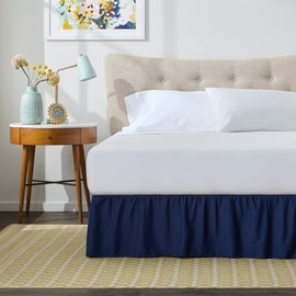 Linenspa 14 Inch Microfiber Ruffle Bed Skirt - Wrinkle and Fade Resistant - Machine Washable - Easy Use Ruffle Bed Skirt - King Size - Navy