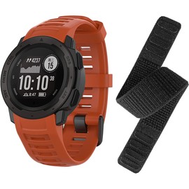 EANWireless Compatible for Garmin Instinct Bands, Silicone Sport Strap Replacement + Woven Nylon Ultralight Sport Band Compatible for Garmin Instinct/Solar GPS Smartwatch, Flame Red+Black