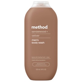 Method Men Body Wash, Sandalwood  Vetiver, Paraben and Phthalate Free, 18 fl oz (Pack of 1)