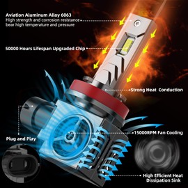 KORKIE H11/H9/H8 Headlight Bulbs, 24000 LM Bright 6000K Cool White H11 Light Bulb, IP68 Waterproof,Plug and Play,Pack of 2