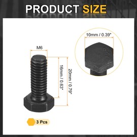 sourcing map 3Pcs M6-1 x 16mm Left Hand Hex Head Bolt, Black Oxide Carbon Steel Reverse Fully Threaded Fastener Screws Bolts for Machinery, Automobiles and Construction