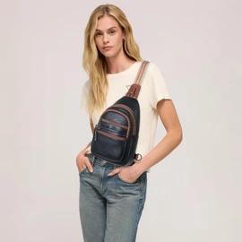 Leresas Sling Bag for Women Crossbody Fanny Pack Belt Bag Sling Purse Vegan Leather Trendy Travel Anti Theft Brown/Black