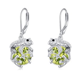 Frog Earrings with Birthstone 925 Sterling Silver Frog Drop Dangle Earrings Peridot Jewelry Gifts for Women (8-August)