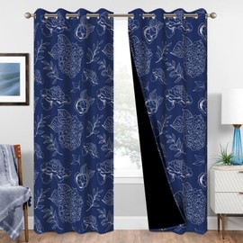 Blackout Curtains for Bedroom and Living Room, Blue Hydrangea Floral Blackout Curtains 84 Inch Length 2 Panels Set Grommet Drapes for Room Darkening Thermal Insulated Privacy Noise Reduction Decor