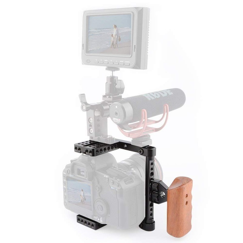 camvate DSLR Camera Cage Aluminum Alloy Wood Handle with Grip