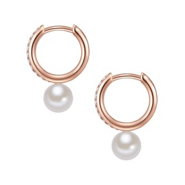Valero Pearls Women's Creole Earrings Sterling Silver 925 Rose Gold-Plated Freshwater Cultured Pearls Zirconia White - Earrings for Women in Rose Gold Colours with Freshwater Pearl, Silver, Cubic
