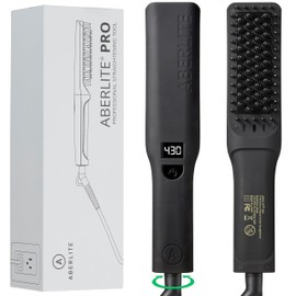 Aberlite Pro (Upgraded) - Professional Beard & Hair Straightener - Pain-Free Anti-Scald Comb Tooth - Advanced Ionic Conditioning - Beard Straightener Heated Brush Comb- for All Beard Types