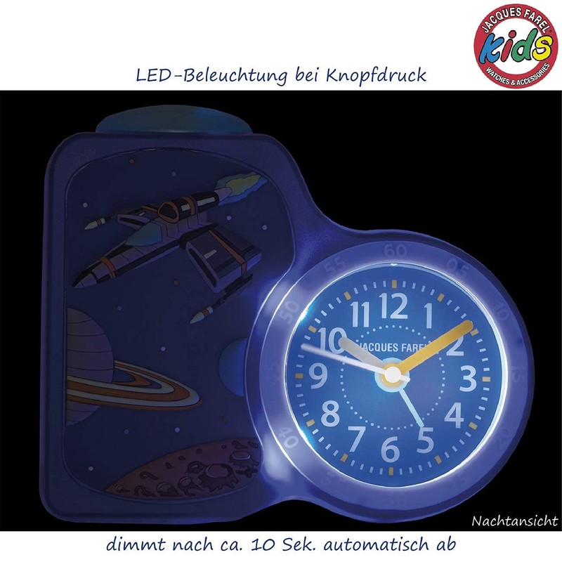 JACQUES FAREL Kinderwecker Jungen Weltraum blau ohne Ticken, mit Licht
