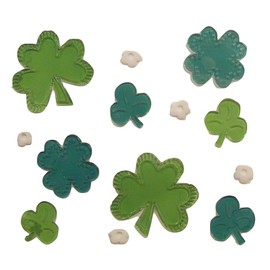 St. Patrick's Day Reusable Gel Window Clings, Shamrocks and Four-Leaf Clovers with White Flower Heads! (13 Clings, 1 Sheet)