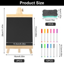 Chalkboard Stand, Pack of 2, Slate Board for Labelling, 29 x 16 cm, Small Board with 12 Chalk Colours and Blackboard Wiper Chalkboards for Price Tags, Buffet Table, Birthday, Wedding, Party, Event
