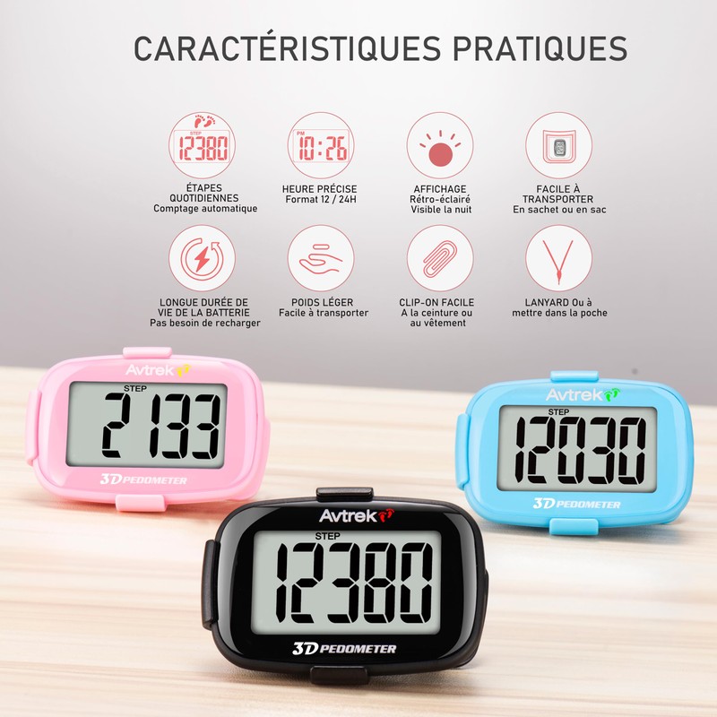 AVTREK Precise 3D Walking Pedometer Giant Display Digital Step Counter