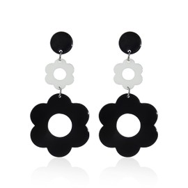 Acrylic Flower Earrings Double Daisy Drop Dangle Earrings For Women Y2k Resin Floral Earrings 60/70s Yellow White Black Flowers Earrings