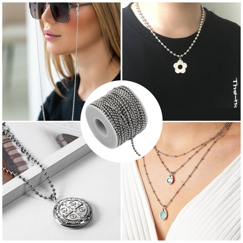 66Feet/20m Stainless Steel Ball Bead Chains, 2.4mm Diameter Beaded Roller