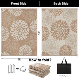 Ileading Waterproof Outdoor Rug 8x10, Reversible Plastic Straw Patio Rug, Portable Indoor Outdoor RV Camping Mat Carpet for Deck, Porch, Balcony, Backyard, Picnic, Floral Brown