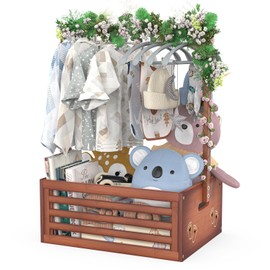 BAMBOOHOMIE Baby Shower Crate Closet, Shower Party Basket with Handle Storage Crate Hamper, Bamboo Gift Crate Box, Welcome Gift Basket for Newborn Boys Girls, Pregnancy Gifts for New Parents (Brown)