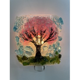 Spring Cherry Blossom Tree Recycled Glass Art Night Light Nightlight, Nitelite, Nite Lite Home Gift
