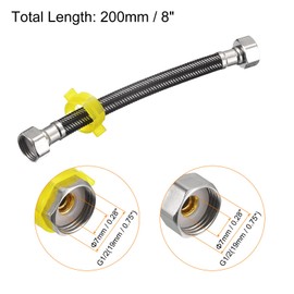 uxcell Faucet Supply Line Connector, G1/2 Female x G1/2 Female 8 Inch Long Braided 304 Stainless Steel Water Supply Hose, Black