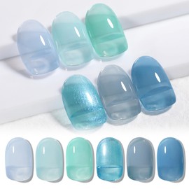 Born Pretty Jelly Blue Gel Nail Polish Set Sheer Transparent Blue Gel Polish Nail Art Manicure DIY at Home 6PCS