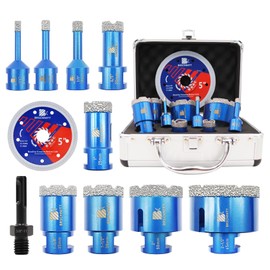 Diamond Core Drill Bit Set - for Porcelain Tile Ceramic Marble Granite Drilling,BRSCHNITT 1/4" 5/16" 3/8" 4/5" 1" 1-3/8" 1-1/2" 2" 2-1/2" Vacuum Brazed Diamond Hole Saw with 5/8-11 Thread
