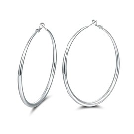Earrings 925 Silver Hoop Earrings for Women, Size Thin Hoop Earrings, Polished Round Circle Endless Earrings 50/60 mm, Silver