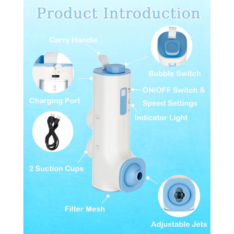 KokoSelene Rechargeable Bath Jets for Tub, Portable Jet Spa for