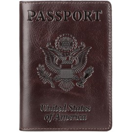 Shvigel US Leather Passport Book Cover - Thin American Travel Passport Holder - Premium International USA Passport Protector Case for Women Men (Glossy Brown)