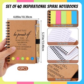 40 Sets Employee Appreciation Gifts Encouragement Inspirational Spiral Notebooks with Sticky Notes Notepads Thank You Bamboo Ballpoint Pens for Nurse Coworker Teacher (MAY YOU)