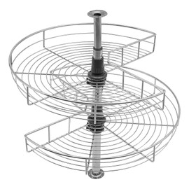 24inch Kidney Chrome, 2-Shelf Lazy Susan Kitchen Base Cabinet Corner Organizer Rack, 360° Rotating Storage Shelf Rack, Adjustable Height, for Kitchen Cabinet Blind Corner Storage, Silver