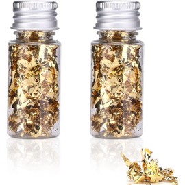 2 Bottles Gold Leaf, Gold Flakes Golden Leaf Flakes for Decorating 10g Golden Foil Flakes for Nail Art, Epoxy Resin, Greeting Cards, Paintings, Candle Making