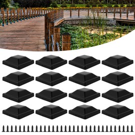 16 PCS Plastic Fence Post Caps, Black Fence Post Caps 4x4 (3-5/8") Deck Post Caps with Pre-Drill Hole and Screws, Waterproof Flat Pyramid Post Cap for True/Actual 3.5" x 3.5" Fence Post Outdoor