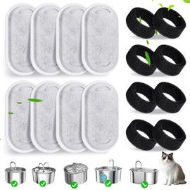 Cat Drinking Fountain Replacement Filter - Fits 67 oz/2 L and 108 oz/3.2 L Stainless Steel Drinkers - Activated Carbon and Ion Exchange Resin Filter - Pet Drinking Fountain Filters (8 Pack)