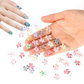 lasuroa 50 Stück Blumen Nagel Charms, 3D Kunststoff Bunte Fünfblättrige Blumen Strass Schmuckaufkleber Nagelkunst Dekorationszubehör für die Maniküre von Frauen