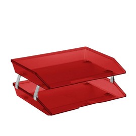 Acrimet Facility 2 Tier Letter Tray Side Load Plastic Desktop File Organizer (Clear Red Color)
