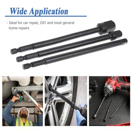 Eyech 3 Pcs Impact Grade Socket Adapter Set 5.9" long, 1/4" Hex Shank to Square Socket Extension Drill Bits Bar Set -1/4" 3/8" 1/2" Drive