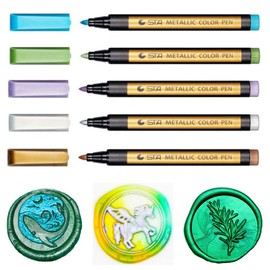 Wax Seal Pen Set, ONWINPOR Metallic Marker Pens Wax Seal Pen for Decorating Wax Seal Stamp Suit for Wax Sealing Beads Sticks, Ideal Tool for Wedding Invitation Envelope (5 Colors)