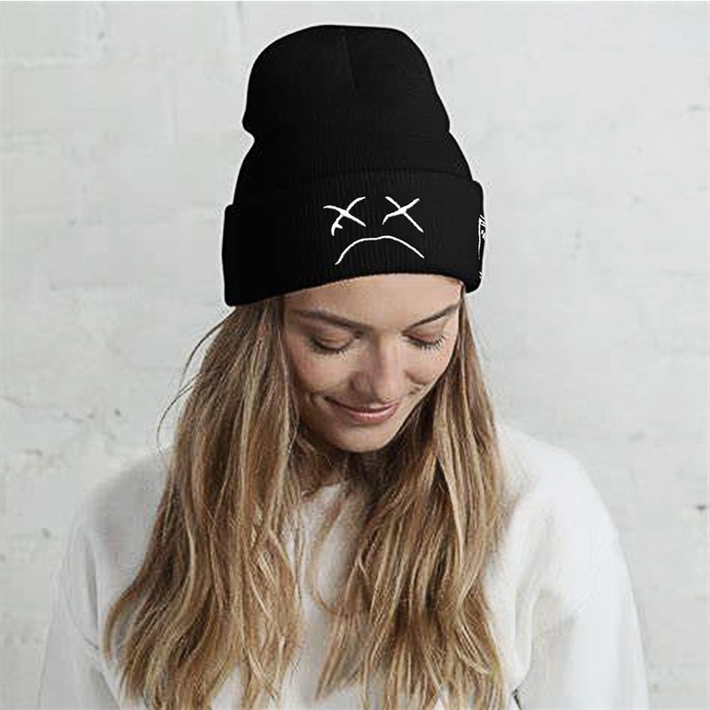 Gorro de punto para hombres y mujeres con cara triste