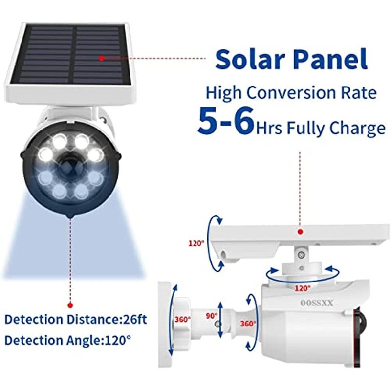OOSSXX Solar Powered Outdoor Wireless Fake Camera Wire Free Solar