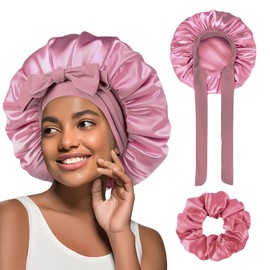 ZARA'S CHOICE Silk Bonnet | Satin Hair Bonnet with Adjustable Tie | Double Layer Sleep Cap for Women | Perfect for Curly Hair | Silk Scrunchie