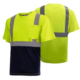 solarika High Visibility Quick Drying Safety Shirt,with Pockets and Reflective Strips,Work Short Sleeves-Cyan Bottom Green-S