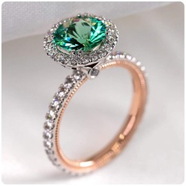 hsiyyecg Classic Round Cut Cut Simulated Emerald Solitaire Cocktail Rings for Women,Rose Gold Plated Eternal Band Ring Jewelry,Crystal Birthstone Rings, US Code 8