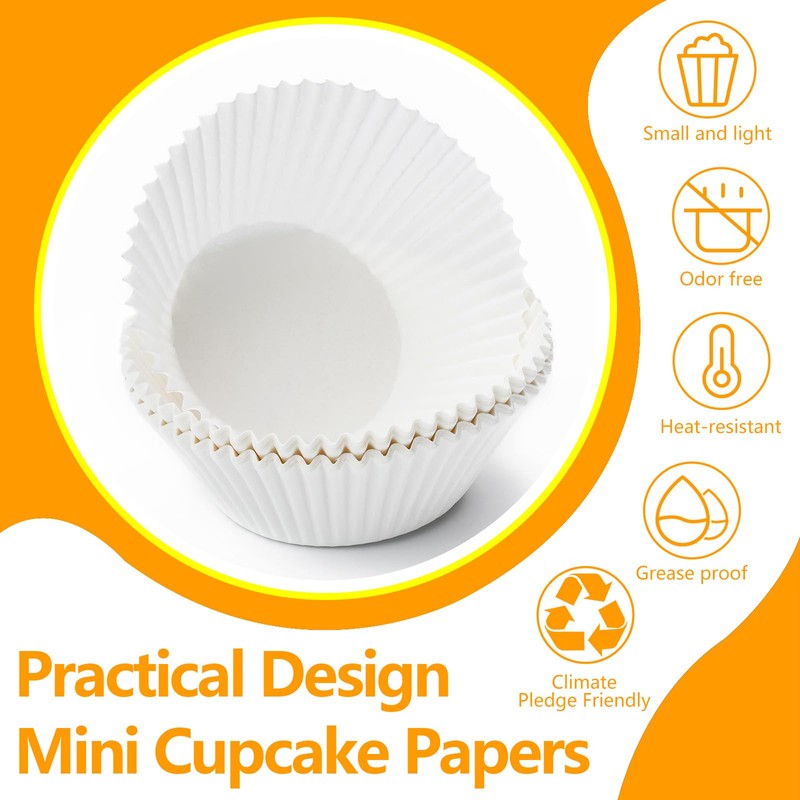 1000 Pcs White Mini Cupcake Liners, Greaseproof Small Muffin Liners