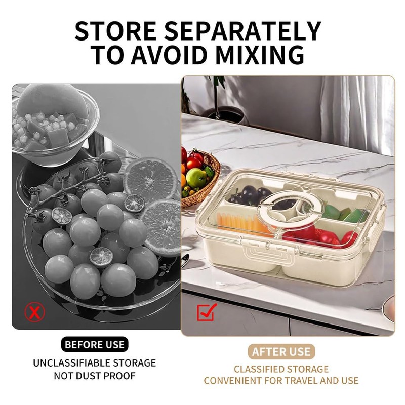 Small Snackle Box Container with Lid, 4 Compartment Travel Snack