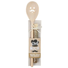 High Quality Wooden Cooking Spoon Height 30 cm with Face and Spice Mix 15 g and Recipe Idea in Gift Shape