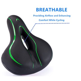 Bicycle Seat, Comfortable Exercise Bike Seat Cushion for Men and Women, Universal with Dual Shock Absorbing Ball Mountain Bike Oversized Extra Road Wide Bicycle Saddle with Reflect. (Green)