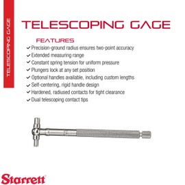 Starrett Telescoping Gage, Self-Centering with Two Arms - Ideal for Determining True Size of Holes, Slots and Recesses - 1/2" - 3/4" Range, 2-3/8" Handle Length - 579B