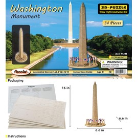 Puzzled 3D Puzzle Washington Monument Wood Craft Construction Model Kit, Educational DIY Wooden Toy Assemble Model Unfinished Crafting Hobby Puzzle to Build and Paint for Decoration 34 Pieces Pack