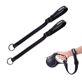 PetBonus 2 Packs Short Dog Leash, Safety Wrist Strap for Retractable Dog Leash, Reflective Design and Adjustable Soft Padded Handle, Extra Layer Security for Pet Stroller (Black, Black)