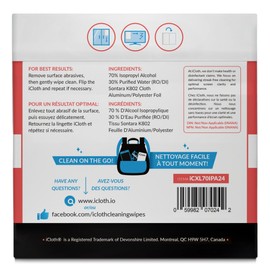 iCloth 70% Isopropyl Alcohol XL Screen and Electronics Wipes, Lint-Free, Streak-Free, Fast-Drying, Removes Dust and Fingerprints (24 Wipes)