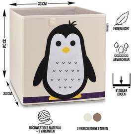 LIFENEY Storage Box with Penguin Motif, Toy Box with Animal Motif, Suitable for Cube Shelves, Organiser Box for the Children's Room, Storage Basket Children